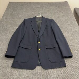 Vintage Jordan Marsh Blazer Mens 42R Navy Blue Wool Gold Buttons Preppy Classic